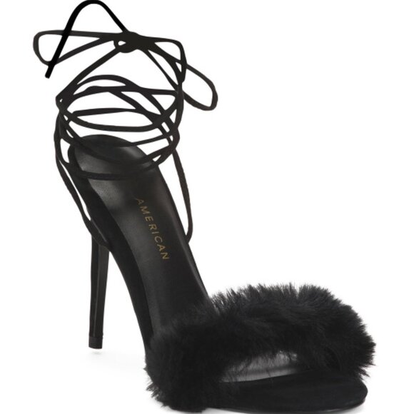 NEW GOOD AMERICAN Fluff Wrap Heeled Sandals for women, in black 7254j2 - Picture 5 of 8